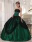 Green Ball Gown Strapless Floor-length Tulle and Taffeta Beading Quinceanera Dress
