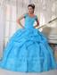 Blue Ball Gown Off The Shoulder Floor-length Taffeta and Organza Beading Quinceanera Dress