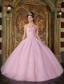 Pink Ball Gown Strapless Floor-length Appliques Tulle Quinceanera Dress