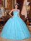 Baby Blue Ball Gown Sweetheart Floor-length Tulle and Taffeta Beading and Ruch Quinceanera Dress