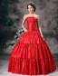 Red Ball Gown Strapless Floor-length Taffeta Ruch Prom / Evening Dress