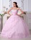 Rose Pink A-line / Princess Sweetheart Floor-length Organza Embroidery Quinceanera Dress
