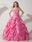 Rose Pink A-line Strapless Floor-length Taffeta Appliques Prom / Evening Dress