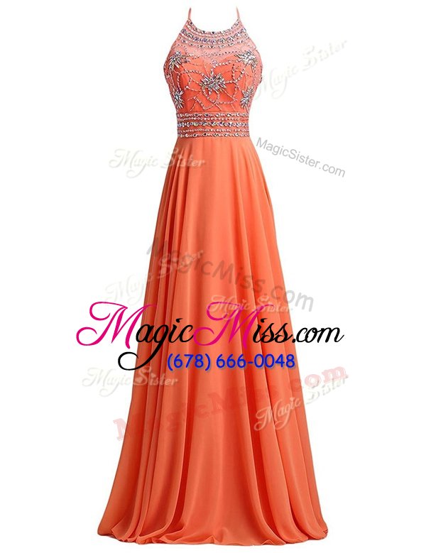 Edgy Scoop Sleeveless Sweep Train Zipper Beading and Belt Prom Gown