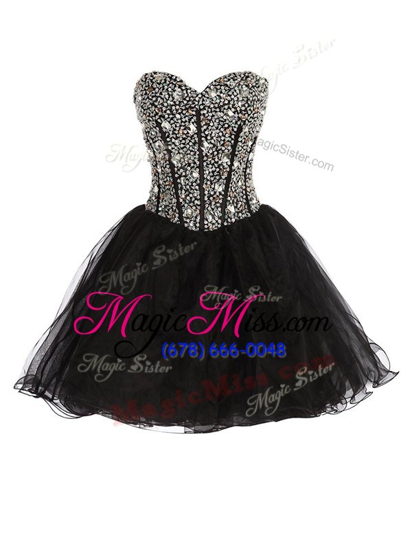 Popular Black Sleeveless Beading Mini Length Prom Evening Gown