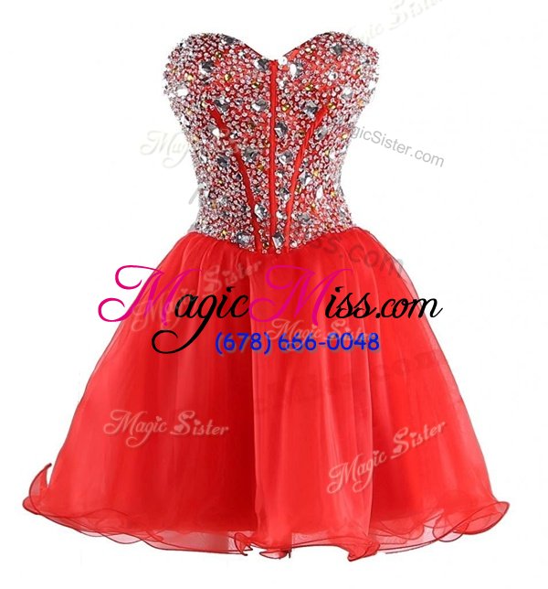 Custom Fit Ball Gowns Red Sweetheart Organza Sleeveless Mini Length Lace Up