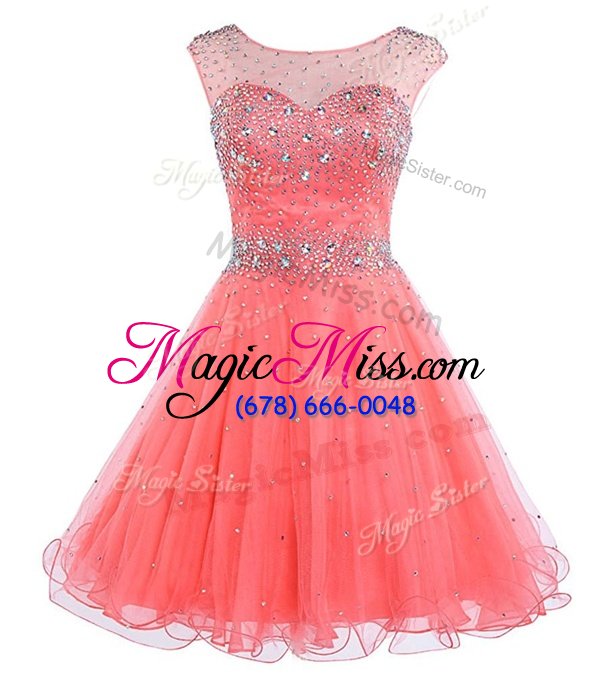 Scoop Sleeveless Backless Mini Length Beading Prom Gown