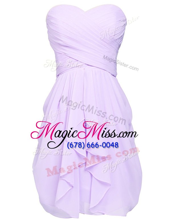 High Class Knee Length Lilac Dress for Prom Sweetheart Sleeveless Lace Up