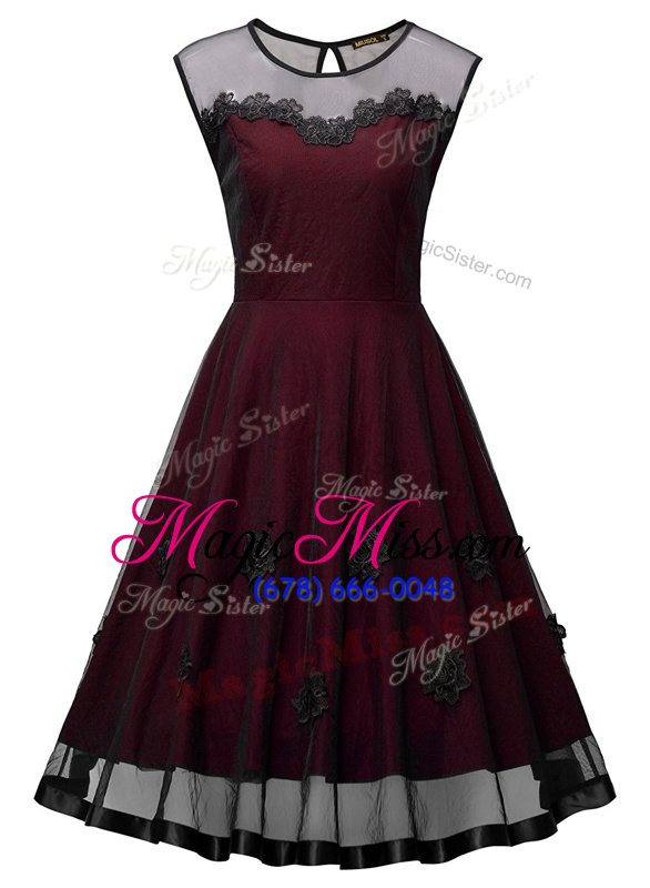 Graceful Burgundy Prom Party Dress Prom and Party and For with Embroidery Scoop Sleeveless Side Zipper