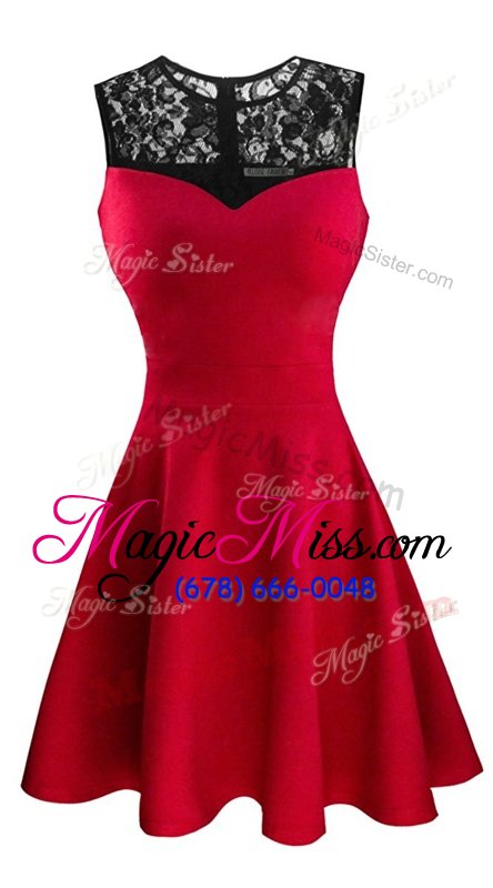 Free and Easy Red Satin Zipper Scoop Sleeveless Tea Length Lace