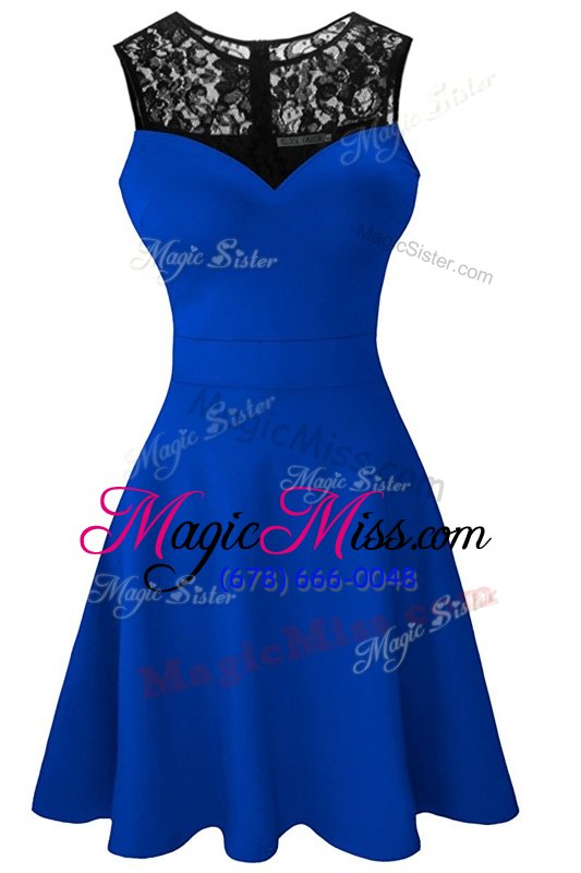 Scoop Tea Length A-line Sleeveless Royal Blue Prom Party Dress Zipper