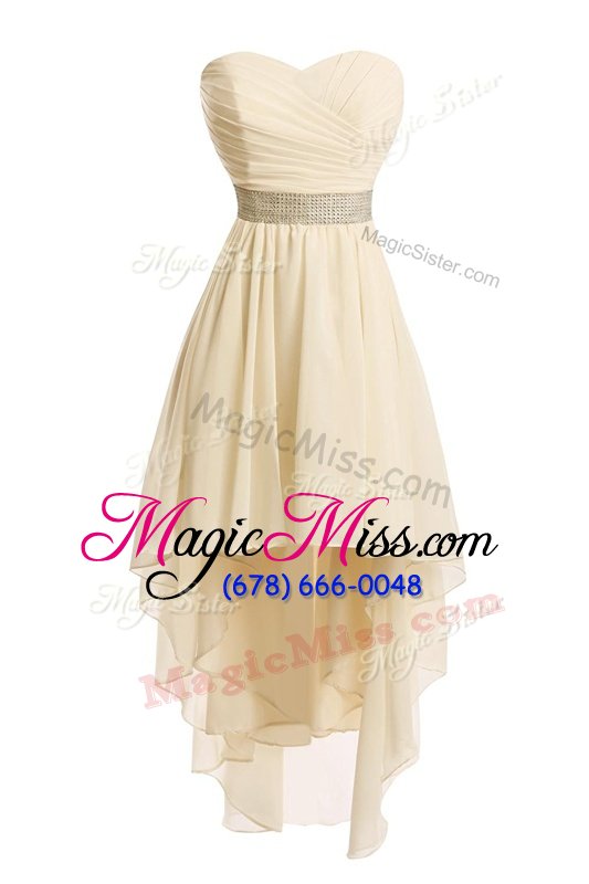 Adorable Champagne Empire Sweetheart Sleeveless Organza High Low Lace Up Belt Prom Gown