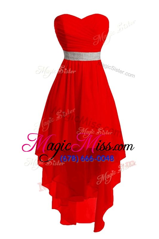 Pretty Red Sweetheart Lace Up Belt Prom Dress Sleeveless