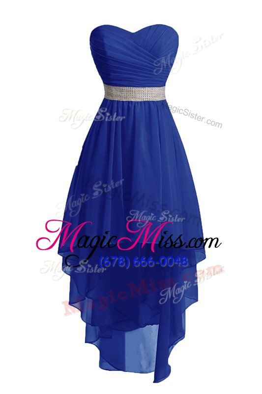 Edgy Organza Sweetheart Sleeveless Lace Up Belt Prom Evening Gown in Navy Blue
