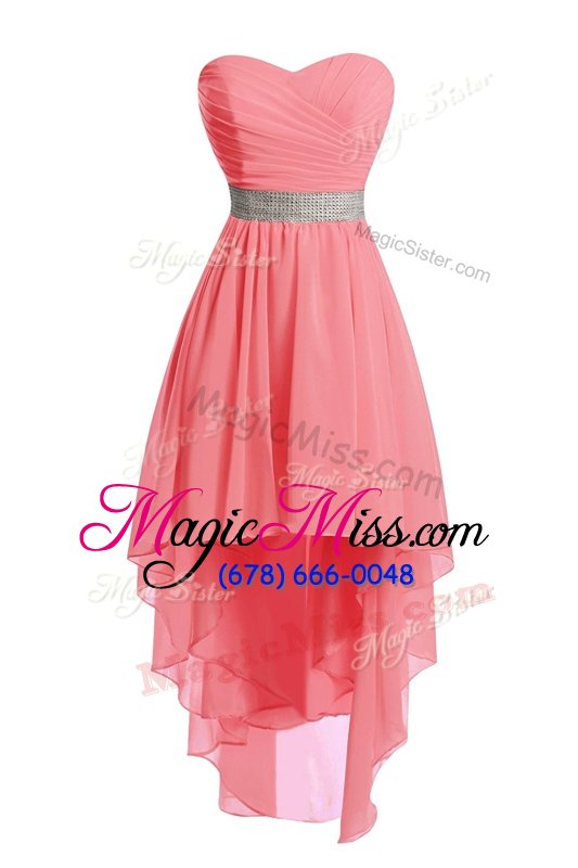Nice Watermelon Red Sleeveless Organza Lace Up Prom Evening Gown for Prom and Party