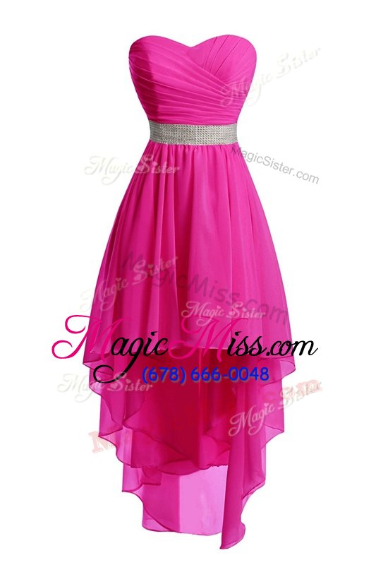 Graceful High Low Hot Pink Celebrity Inspired Dress Organza Sleeveless Belt