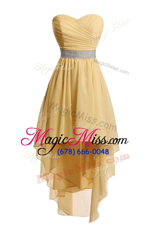 Flirting Sleeveless Organza High Low Lace Up Prom Dresses in Brown for with Belt
