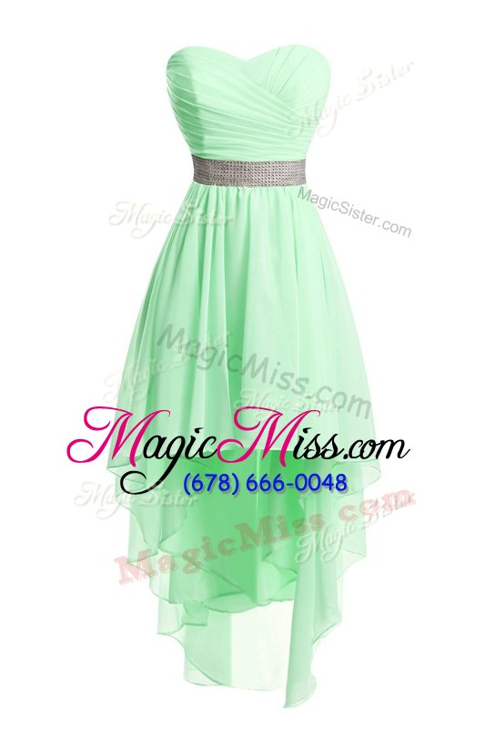 Flirting Belt Prom Evening Gown Green Lace Up Sleeveless High Low