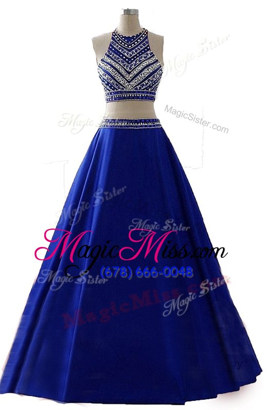 Beautiful Scoop Sleeveless Chiffon Floor Length Zipper Prom Gown in Navy Blue for with Beading