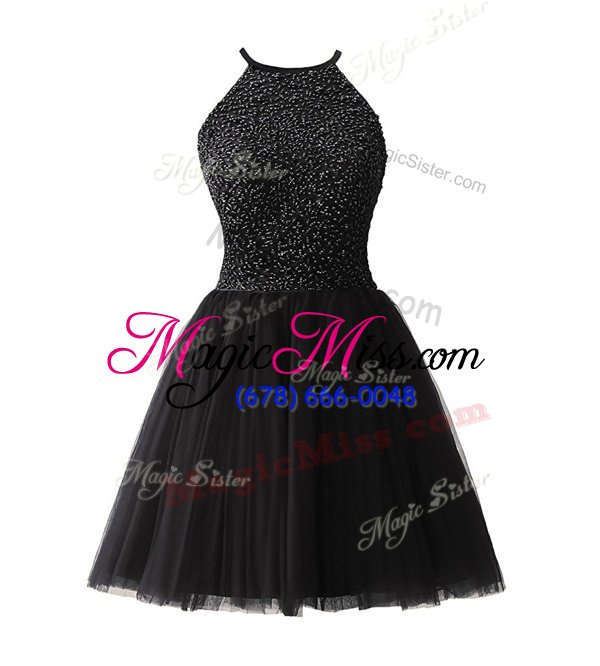 High Quality Scoop Sleeveless Zipper Prom Dress Black Chiffon