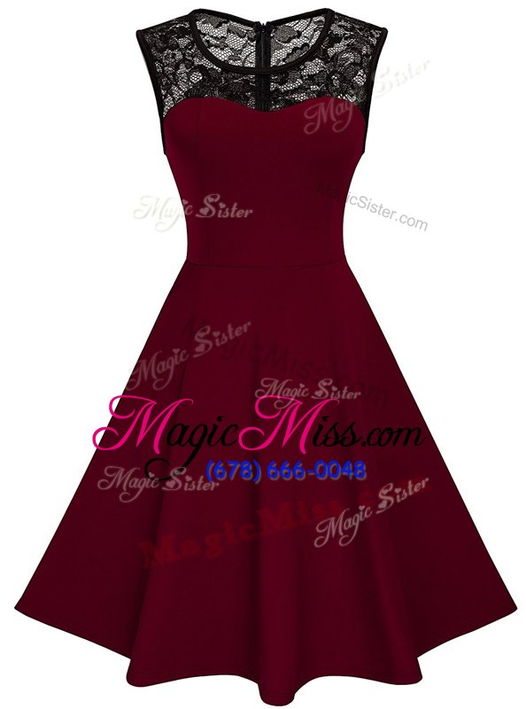 Simple Scoop Sleeveless Zipper Prom Dress Wine Red Satin