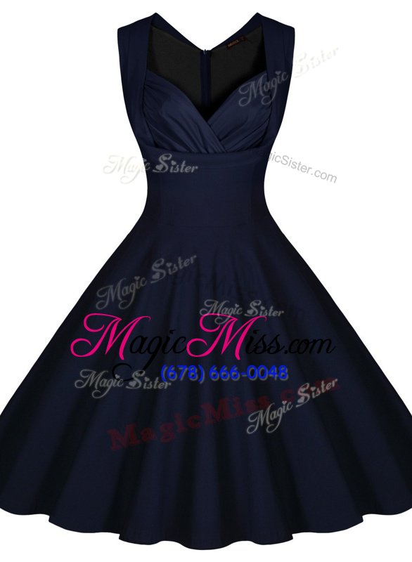 Classical Black Sleeveless Knee Length Ruching Zipper Prom Dresses