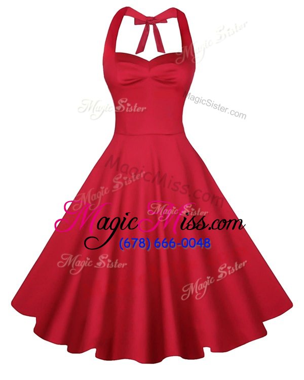 Hot Selling Sweetheart Sleeveless Backless Party Dress for Girls Red Satin