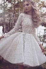 Charming Lace Long Sleeves Knee-length 1 Zipper-up Dress for Prom Ivory