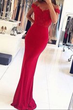 On Sale Mermaid Off The Shoulder Sleeveless Elastic Woven Satin Evening Dresses Beading and Appliques Zipper
