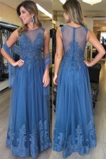 Wonderful Scoop Sleeveless Tulle Prom Dress Beading and Appliques Zipper