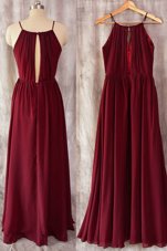 Admirable Burgundy Zipper Spaghetti Straps Ruching Dress for Prom Chiffon Sleeveless