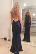 Sexy Mermaid Scoop Sequined Sleeveless Floor Length Prom Dresses and Sequins