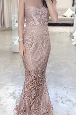 Dramatic Mermaid Scoop Sleeveless Lace Evening Gowns Lace Zipper