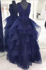 Luxurious Organza Sleeveless Floor Length Military Ball Dresses and Beading and Appliques and Ruffles