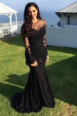 On Sale Scoop Black Mermaid Beading and Lace Prom Dresses Zipper Tulle Long Sleeves