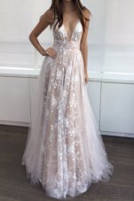 Smart Champagne Zipper Prom Dresses Lace Sleeveless Floor Length
