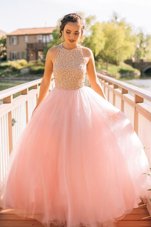 Luxurious Scoop Floor Length A-line Sleeveless Pink Pageant Dress Toddler Zipper