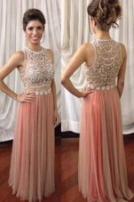 Pink Prom Dresses Prom and For with Beading Scoop Sleeveless Zipper