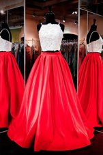 Smart Red Sleeveless Elastic Woven Satin Backless Homecoming Dress for Prom and Party