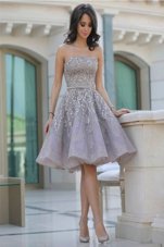 Custom Fit Sleeveless Knee Length Belt Backless Cocktail Dress with Lilac