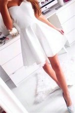 Most Popular Mini Length White Junior Homecoming Dress Satin Sleeveless Ruching