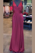 Attractive Lilac V-neck Zipper Ruching and Pleated Mother Of The Bride Dress Sleeveless