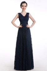 Nice Sleeveless Floor Length Lace Zipper Evening Dress with Black