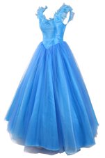 Baby Blue Zipper Ball Gown Prom Dress Ruching and Pick Ups Sleeveless Floor Length