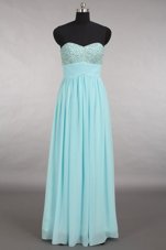 Hot Selling Sleeveless Chiffon Floor Length Zipper in Blue for with Beading