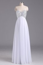 Luxurious Column/Sheath Homecoming Dress White Sweetheart Chiffon Sleeveless Floor Length Lace Up