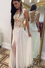 Luxury White Column/Sheath Organza Scoop Sleeveless Beading and Appliques Floor Length Side Zipper Homecoming Dress