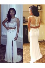 Popular Scoop Beading and Appliques Military Ball Gown White Zipper Sleeveless Sweep Train