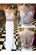 Glamorous Scoop White Chiffon Zipper Evening Dress Sleeveless Floor Length Beading and Appliques