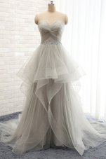 Excellent Grey A-line Beading Lace Up Tulle Sleeveless